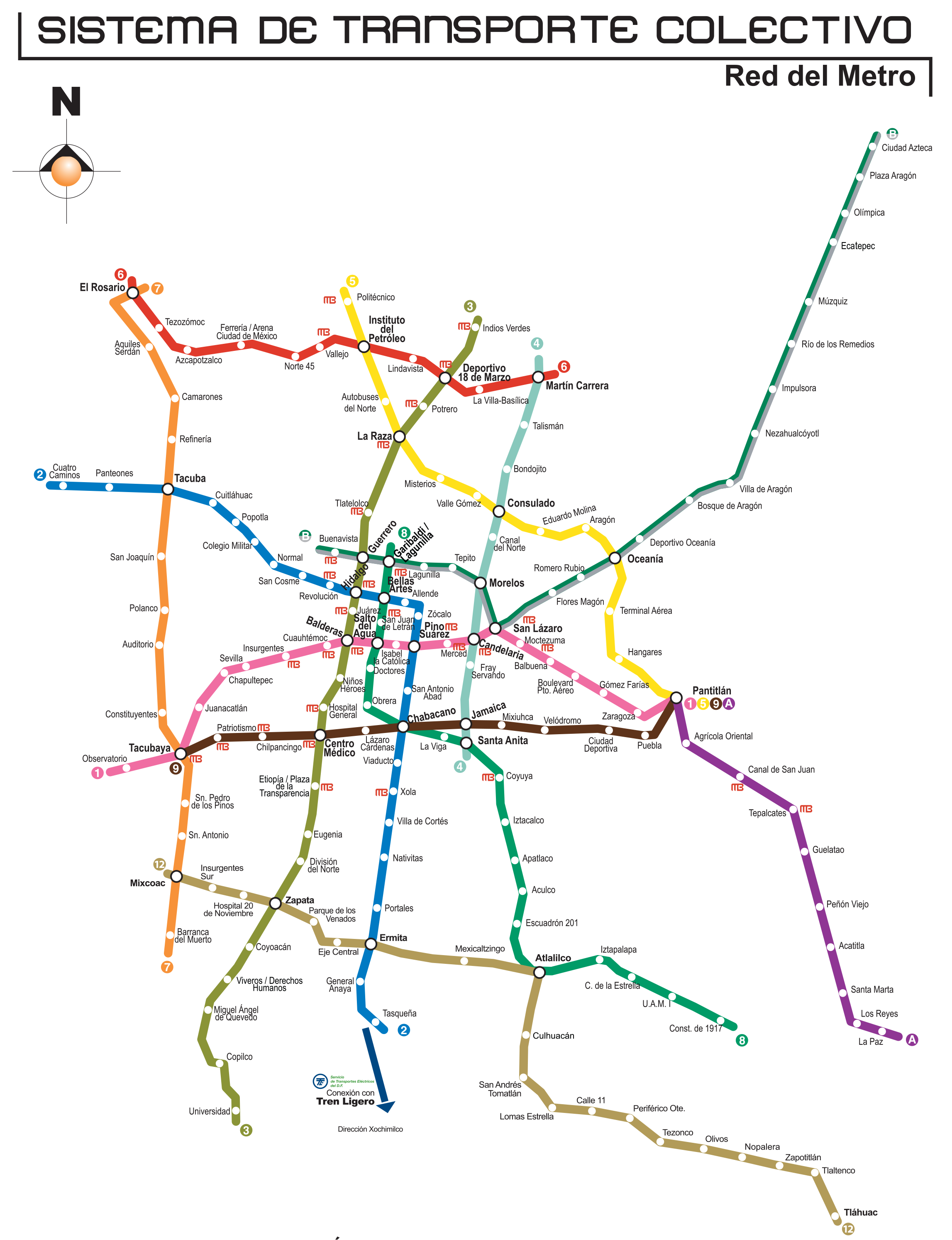Mapa y plano de metro de la Ciudad de México DF : estaciones y lineas
