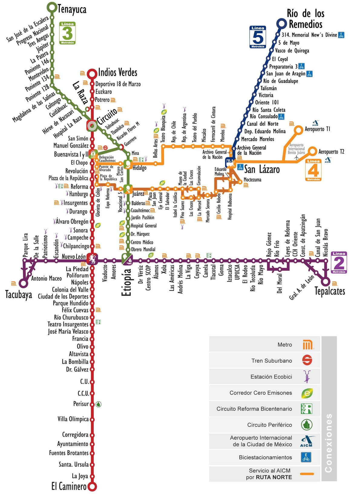 Plano de la red del Metrobús de la Ciudad de México DF