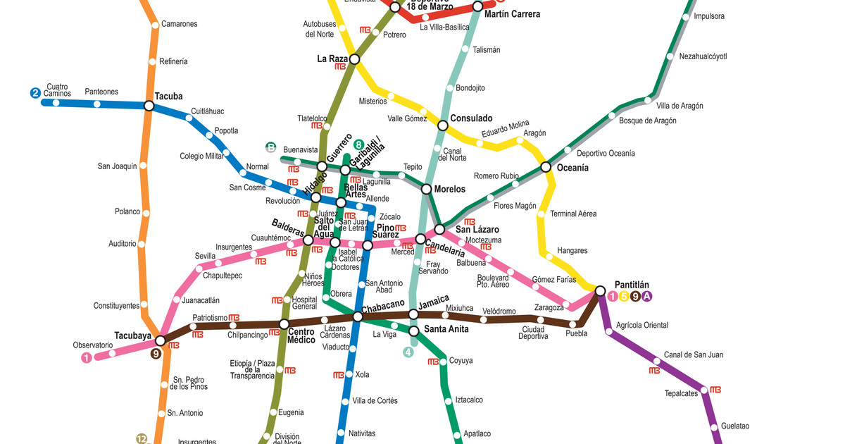 Mapa y plano de metro de la Ciudad de México DF : estaciones y lineas